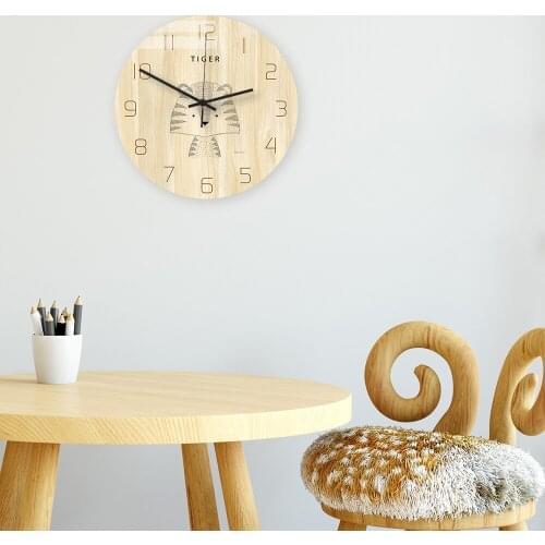 CC048 Forest Animal Cartoon Wall Clock Acrylic Wood Color Printing Clock Living Room Decoration Mute Sweep