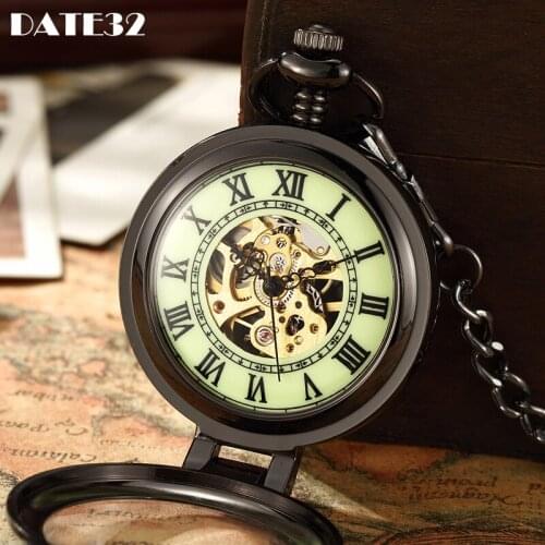 Old Mechanical Pocket Watch with Roman Numerals Number Skeleton Dial Fob Stand Clock with Gift Box for Men Gifts Dropshipping