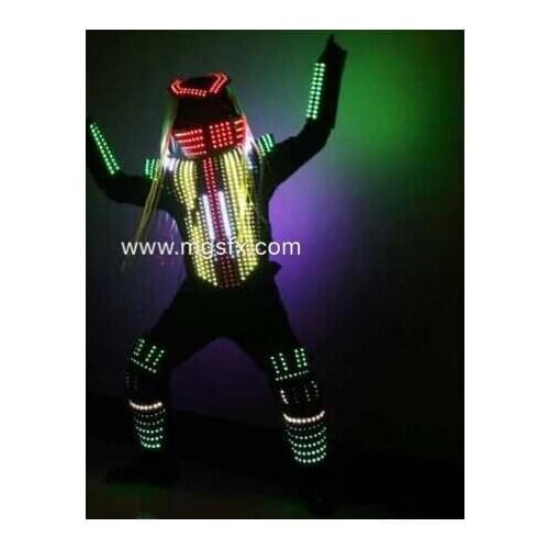 Digital LED Robot suit Costume with helmet and optical fiber hair