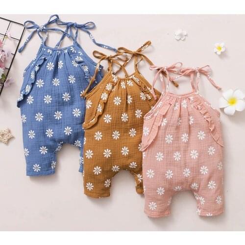 Infant Baby Girls Ruffles Floral Printed Suspender Romper Infant New Born Clothes One-pieces Jumpsuit Baby Clothing