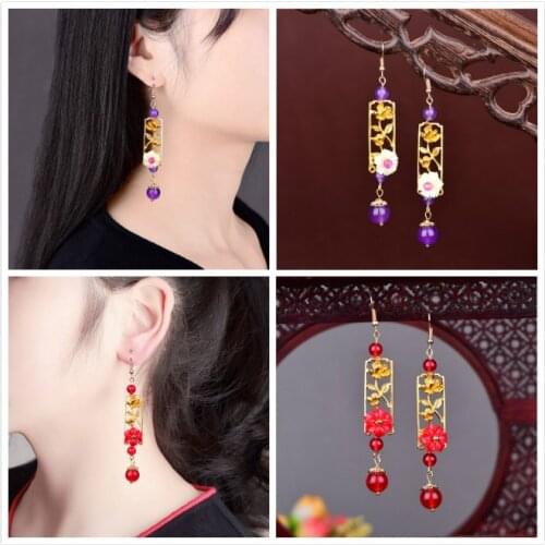 Chinese Style Retro Long Temperamental Earrings Year of Fate Red Eardrop The Tang Dynasty Hanfu Ornaments Headwear