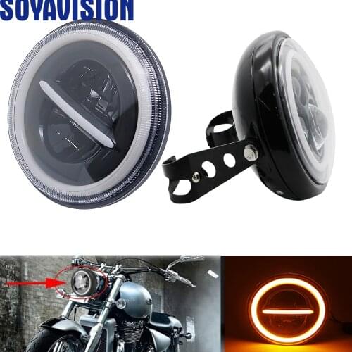 7" H4 Motorcycle Headlight DRL Amber Turn Signal Angel Eyes 7Inch Headlamp Housing Bucket For Honda CB 400 1300 Suzuki Motobikes