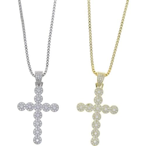 Iced Out Bling Cross Choker Cubic Zironia Paved Cross Charm Box Chain Necklace Gold Silver Color Women Men Hip Hop Jewelry New