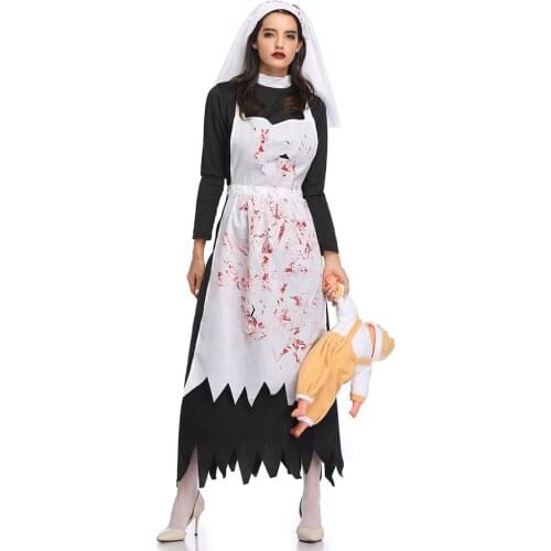 Umorden Horror Bloody Nun Costume Cosplay Scary Women Halloween Party Fancy Dress