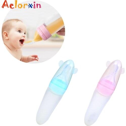 90ML New Baby Squeezing Feeding Spoon Silicone Training Scoop Rice Cereal Food Supplement Feeder Safe Tableware Medicine Feed