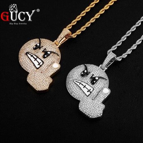 GUCY Fashion Cartoon Round Face Pendant Necklace Charm Gold Silver Color Cubic Zircon Mens Hip Hop Rock Jewelry For Gift
