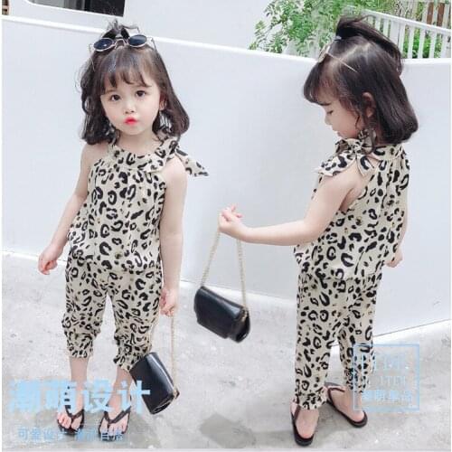 2021 summer new girls' suit girls' sleeveless vest + trousers casual suit leopard print cute sexy Suit Girls' casual suit girls