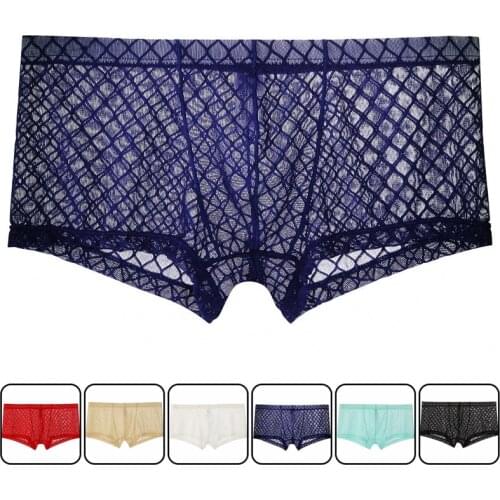 New hot Sexy Breathable Thin Boxer Men Mesh Transparent See Through U-convex Underwear Lingerie Gay Wear Pants