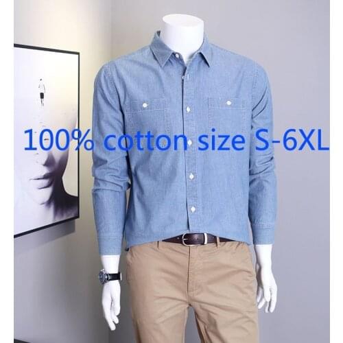 New Arrival Spring Denim Shirt Men Long Sleeve Fashion Handsome Large 100% Cotton Coat Casual Shirts Plus Size S-2XL3XL4XL5XL6XL