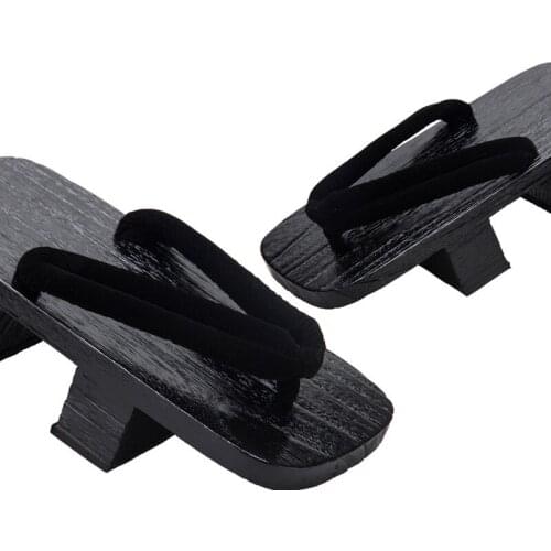 Cosplay Shoes Mens Double Heel Wood Flip Flops Black Painted Color Summer Sandals Japan Geta Beach Slippers Clogs