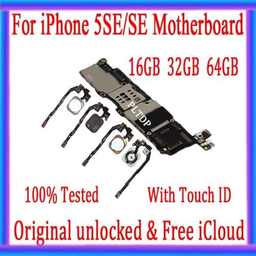 Original unlocked for iphone SE Motherboard with Touch ID for iphone 5 SE Logic Boards with IOS Fingerprint function Plate
