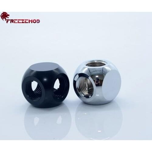 FREEZEMOD HDTD-4STB G1/4'' Cube Black Brass 4-Way Adapter For Computer Water Cooling System Computer Pc Water Cooler Fitting
