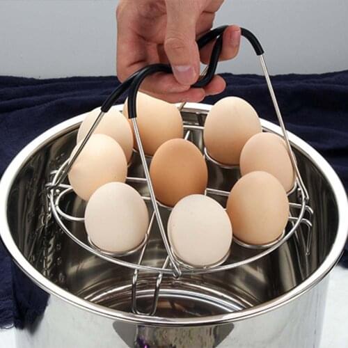 Silicone Handle Cooking Kitchen Stainless Steel Cookware Storage Eggs Steamer Rack Accessories Home Tool 9 Holes Basket Stand