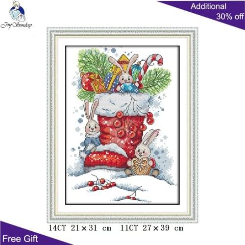 Joy Sunday Christmas Boots Needlepoint C948 Counted and Stamped Home Decor The Rabbit In The Christmas Boots Cross Stitch kits
