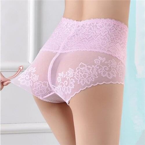 High Waisted Women Briefs Lace Flowers Sexy Panties Underwear Seamless Tummy Control Slimming Female Shaper Underpanties