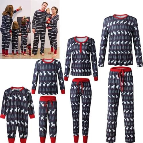 Family Matching Outfits Merry Christma Pajamas Parent-child Button O Neck Nightclothes Printing Long Sleeve Autumn Sleepwear