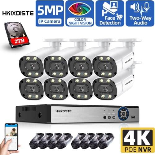 5MP HD Color Night Vision CCTV Security Camera System for Home H.265 8ch NVR Kit 5MP POE Video Surveillance Camera CCTV System