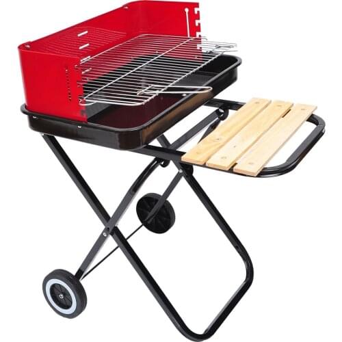 Outsunny folding and portable charcoal BBQ with 2 wheels grill with adjustable height for Camping 57x64x83cm Red & Black