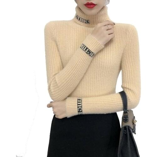 Imitation mink wool sweater womens autumn winter turtleneck warm bottoming shirt foreign style new thick thick sweaters womens