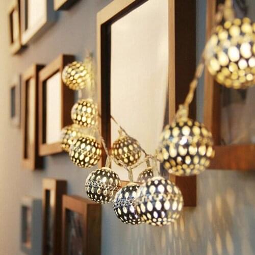 Solar Outdoor Garden Lights 20LED Moroccan Silver Ball Strings Holiday Wedding Garden Decoration Energy Saving Lantern