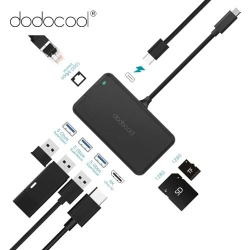 Dodocool 8-in-1 USB C Hub with Type-C PD Charging Port 4K Video HDMI RJ45 Gigabit Ethernet Adapter SD/TF Card Reader USB 3.0 HUB