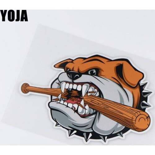 YOJA 16.5X13CM Angry Bulldog Biting Stick Car Sticker Funny Colour Vinyl Decals Cartoon Dog ZT3-0095