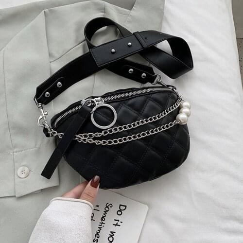 Women Chest Bag Small Solid Color Pearl Design Summer Shoulder Bags Female Phone Purses Chain Handbags Lady Crossbody Bags