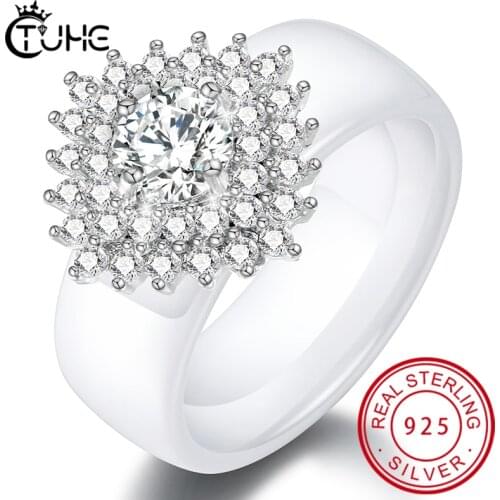 Bling Fashion Wedding Bands Eternity Rings with Zirconia for Women CZ Crystal Promise Healthy Ceramic Finger Ring Bague Jewelry