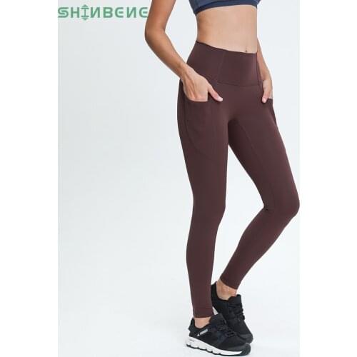 SHINBENE SIDE POCKET High Rise Sport Fitness Legging Women No Camel Toe Naked Feel Workout Gym Yoga Pants Exercise Pocket Tights