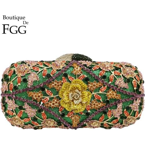 Boutique De FGG Multicoloured Women Crystal Evening Bags Clutches Party Cocktail Rhinestone Handbags Wedding Minaudiere Purse
