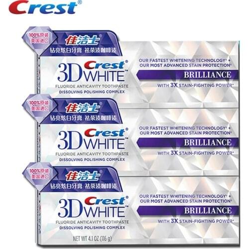 Crest 3D White Toothpaste Advanced Fluoride Anticavity Complex Brilliance Teeth Whitening Tooth Paste Squeezer Tubes 116g*3 Pcs