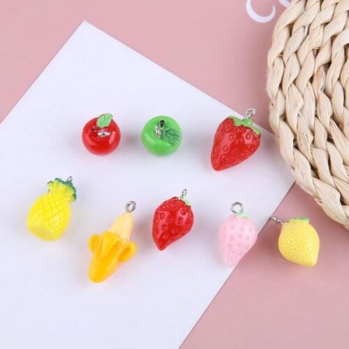 10pcs Kawaii Mini Fruit Pineapple Apple Strawberry Grape Resin Charms DIY Craft Pendants For Earring KeyChains Jewelry Accessory