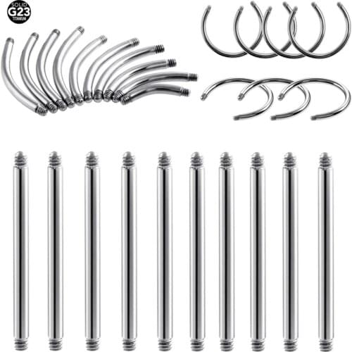 50Pcs G23 Titanium Curved&Circular&Straight Barbell Part Screw Thread Head 16g 14g For Lip Eyebrow Nose Earring Piercing Jewelry