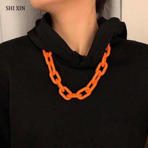 SHIXIN Hip Hop Acrylic Chunky Link Chain Necklace for Women/Men Bright Color Long Thick Choker Necklace Colar Egirl Neck Jewelry