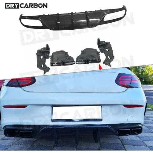 Carbon Fiber Rear Bumper Lip Diffuser with Black/Silver Exhaust Tips For Mercedes Benz C205 C63 AMG Sport Coupe 2 Door 2015-2020