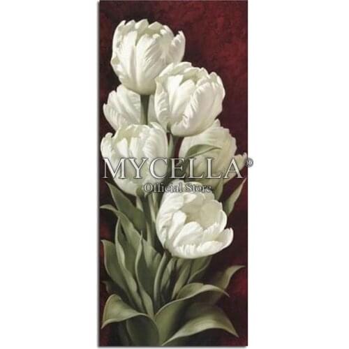 Flowers 5D DIY Diamond Painting White Tulips Cross Stitch Diamond Embroidery Full Round Rhinestone Needlework Mosaic Home Decor