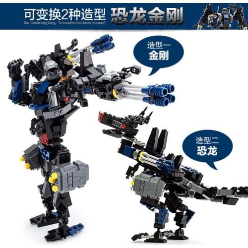 Anime dinosaur robot variable 2kinds of modeling action humanoid children boy small particles assembled building block toy boxed