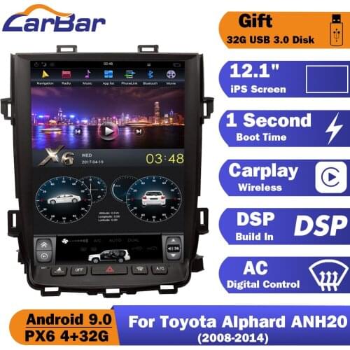 12.1" Tesla Vertical Screen Android 9.0 Car DVD GPS Radio Stereo Audio Headunit Multimedia Player For Toyota Alphard ANH20