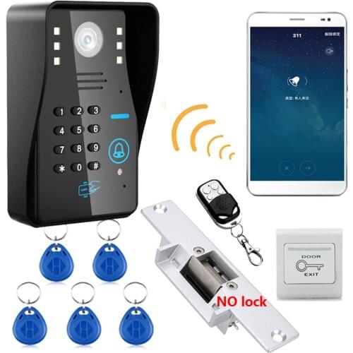Wireless Wifi ip RFID Password Video Door Phone Intercom System doorbell +Access Control System + NO Electric Strike Door Lock