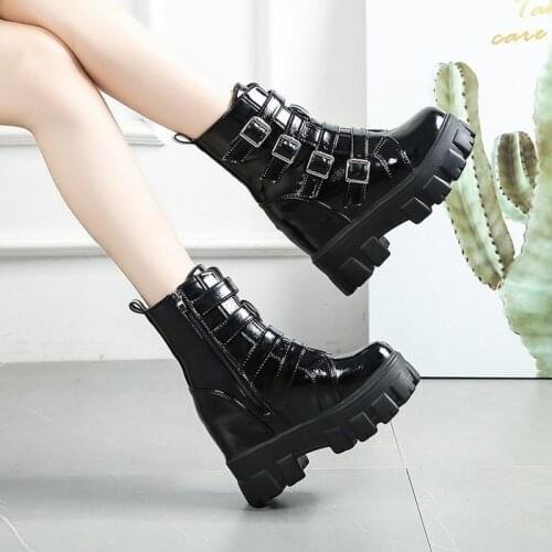 Patent Leather Black High Platform Boots Women Fashion Boots Women 2021 Non-slip Wear-resistant Sole Ankle Boots Ladies