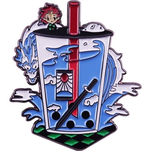 Kimetsu no Yaiba Bubble Tea Brooch Tanjirou flavor Enamel Pin demon slayer jewelry