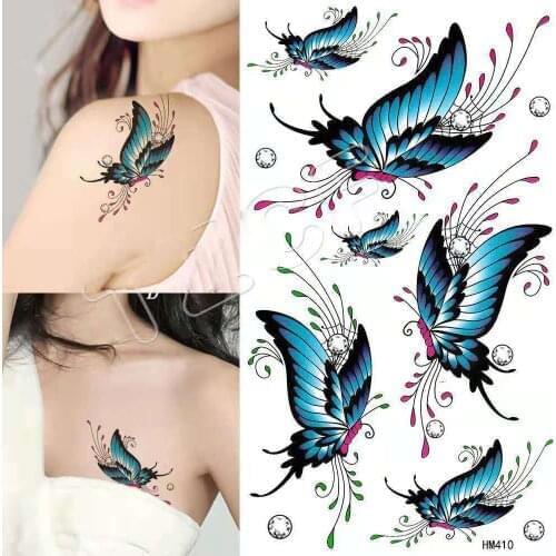 Black Butterfly Rose Heart Shape Women Girls Sexy Temporary Tattoo Stickers Waterproof Fake Tatoos Body Arm Chest Art