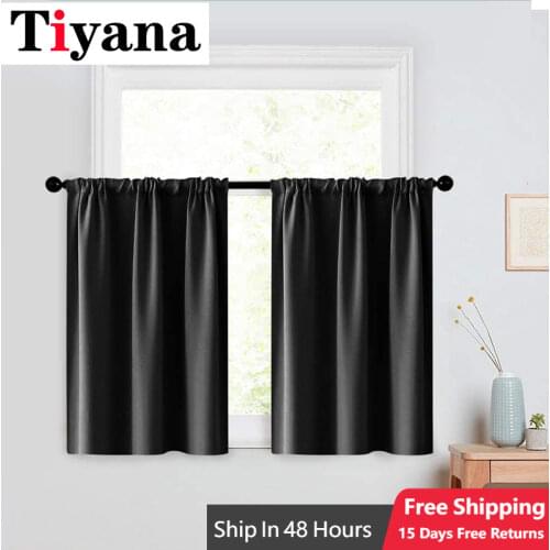 Black Curtain Panels for BedroomThermal Insulated Grommet Top Short Blackout Curtain Small Kitchen Window Drapery Panels P092Z