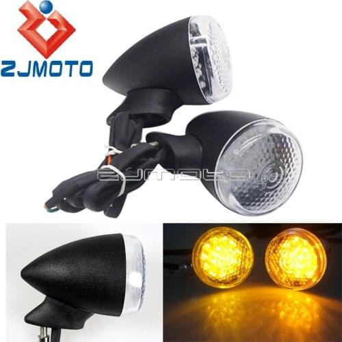 Black Retro 12V LED Amber Motorcycle Turn Signal Indicator Lights Universal For Chopper Bobber Cafe Racer Touring 6mm Mount Bolt