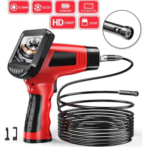 Industrial Endoscope 8.5MM 1080P HD Digital Dual Lens Borescope Camera Waterproof 4.3 Inch LCD Snake Camera with 32GB TF Card