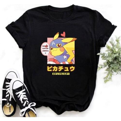 Cartoon Disney Woman T-shirts Summer Soft Short Sleeve Pikachu Cute Shirt Casual Womens Tshirt O-neck Tops Japan Anime Clothes