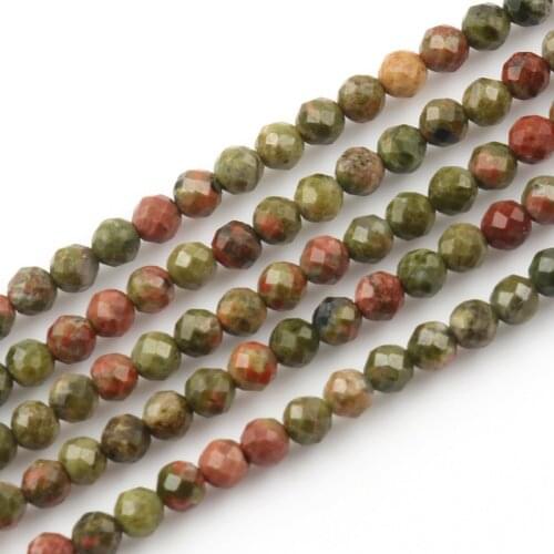 Natural Stone Faceted Unakite 2 3 4mm Round Loose Spacer Beads for Needlework Jewelry Making DIY Bracelet Necklace 15 Inches