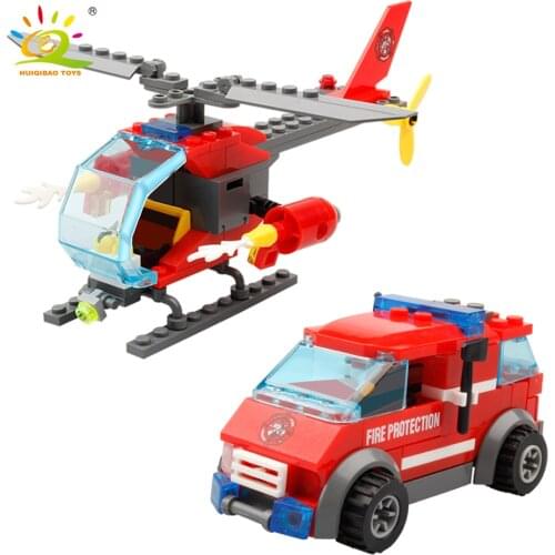 HUIQIBAO 83pcs Firefighting Fire helicopter car Fireman Building Blocks Bricks city Construction Educational Toys for Children