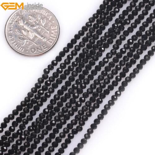 Gem-inside Natural AAA Grade Faceted Black Spinel Spacer Stone Beads For Jewelry Making Strand 15" DIY Jewellery Christmas Gift