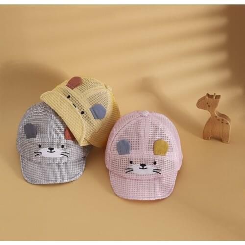 Summer New Baby Mesh Net Cap Cartoon Cat Embroidery Infant Hat Travel Sun Protection Boy Girl Sun Hats Casual Kids Snapback Caps